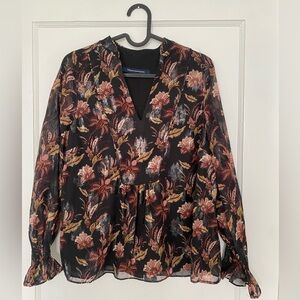 French Connection Sheer-Sleeve Blouse XS Like New!